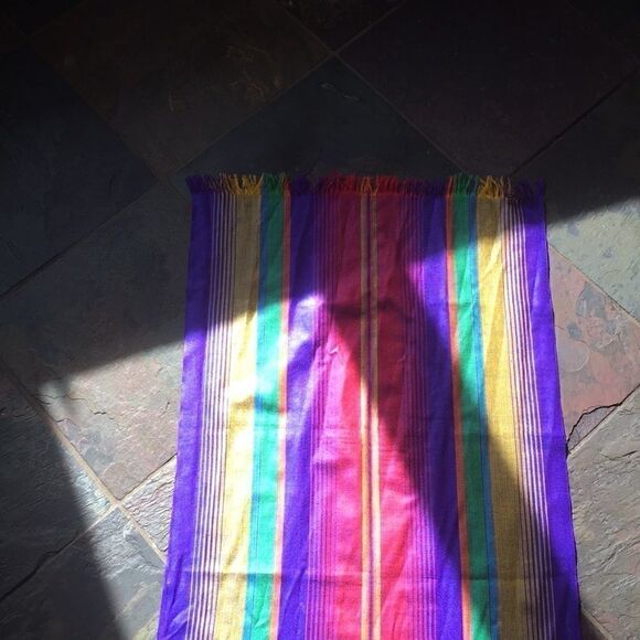 Vintage Southwest hand made Shawl Scarf rainbow colors stripes pattern Mint - Picture 3 of 8